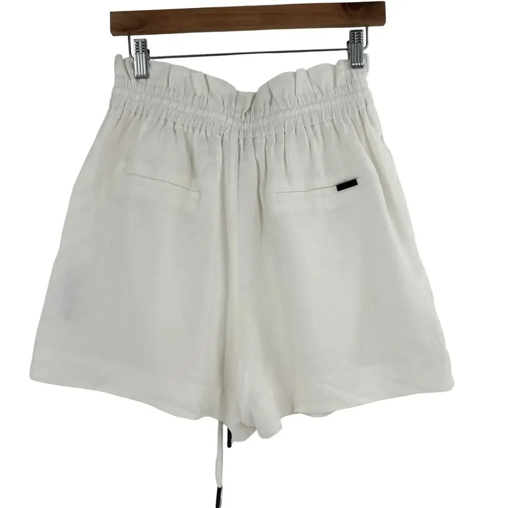 AllSaints Women Paperbag 100% Linen Shorts 6 Preppy Beachy Clean Girl Minimalist